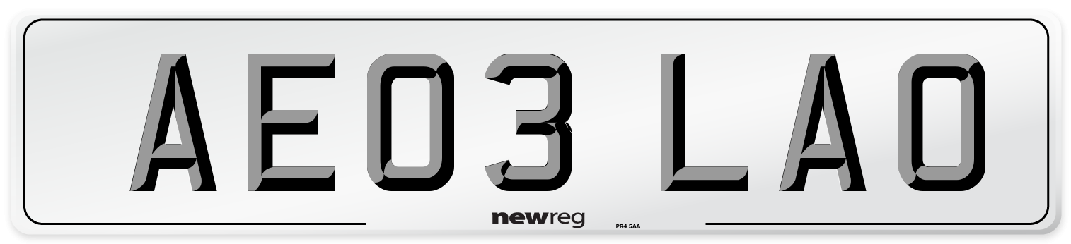 AE03 LAO Number Plate from New Reg